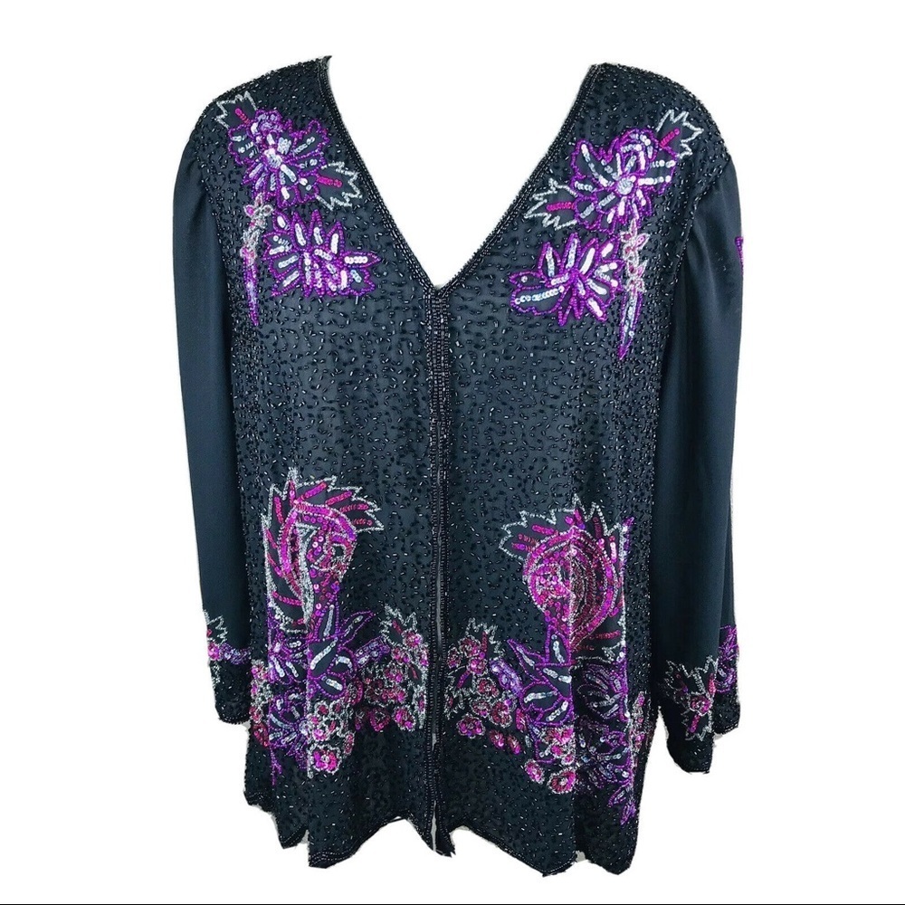 Embex Exports Black & Pink Beaded Jacket Top Size XL. 1904